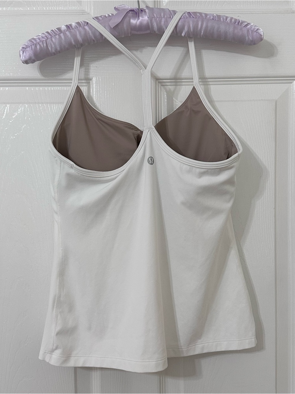 lululemon athletic FlowY tank- White Strappy Camisole with Taupe Lining